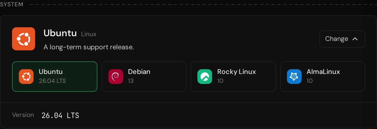 The System step: Ubuntu, Debian, Rocky Linux and AlmaLinux