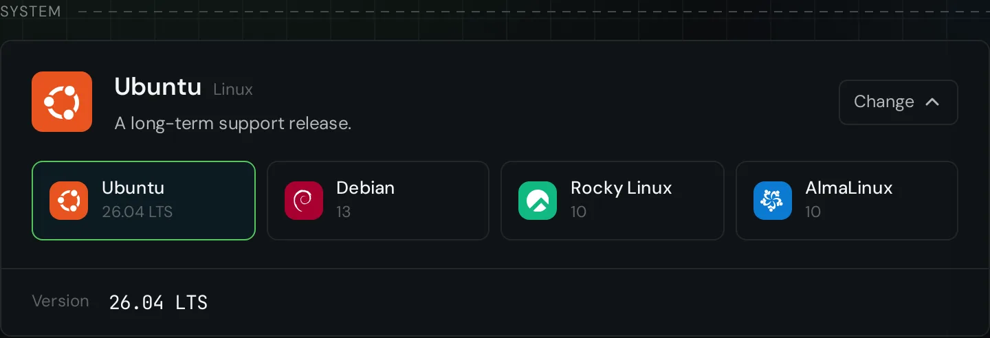 The System step: Ubuntu, Debian, Rocky Linux and AlmaLinux