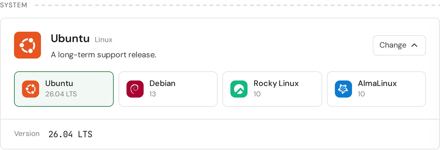The System step: Ubuntu, Debian, Rocky Linux and AlmaLinux