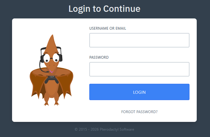 Pterodactyl panel login page
