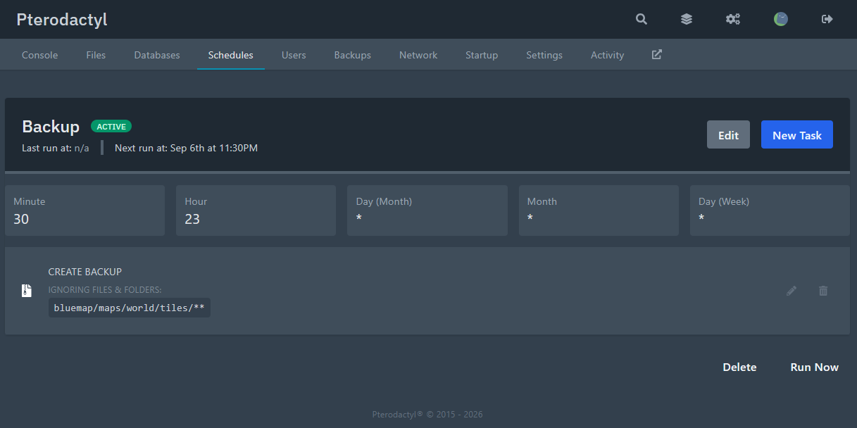 Scheduling automated Minecraft server backups in Pterodactyl